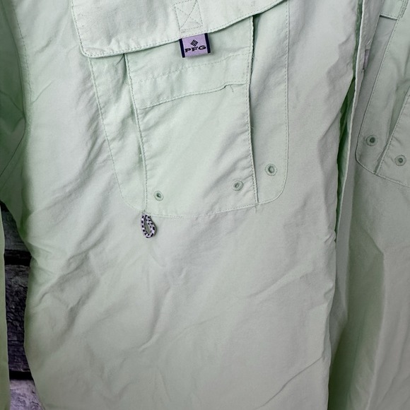 Columbia PFG Shirt Long Sleeve Lime Green Fishing Vented Mens Large Omni Shade - Picture 7 of 13